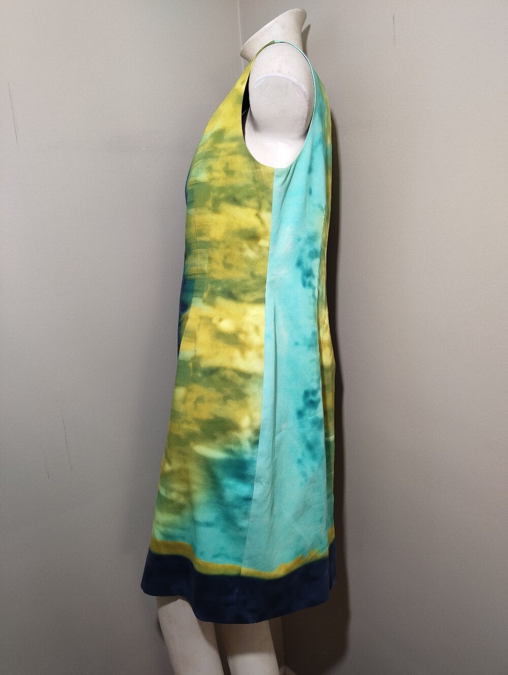 Elie Tahari Colorblock Sheath Dress Watercolor Print Sleeveless Cotton Blend 10 - Picture 6 of 16